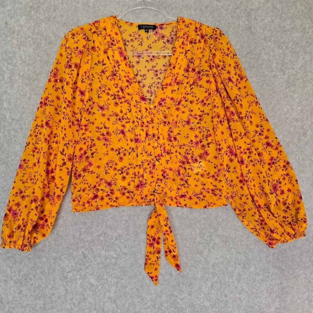 Fairy Women M Blouse Crop Waist Tie Top Floral Boho Balletcore Coquette Sheer